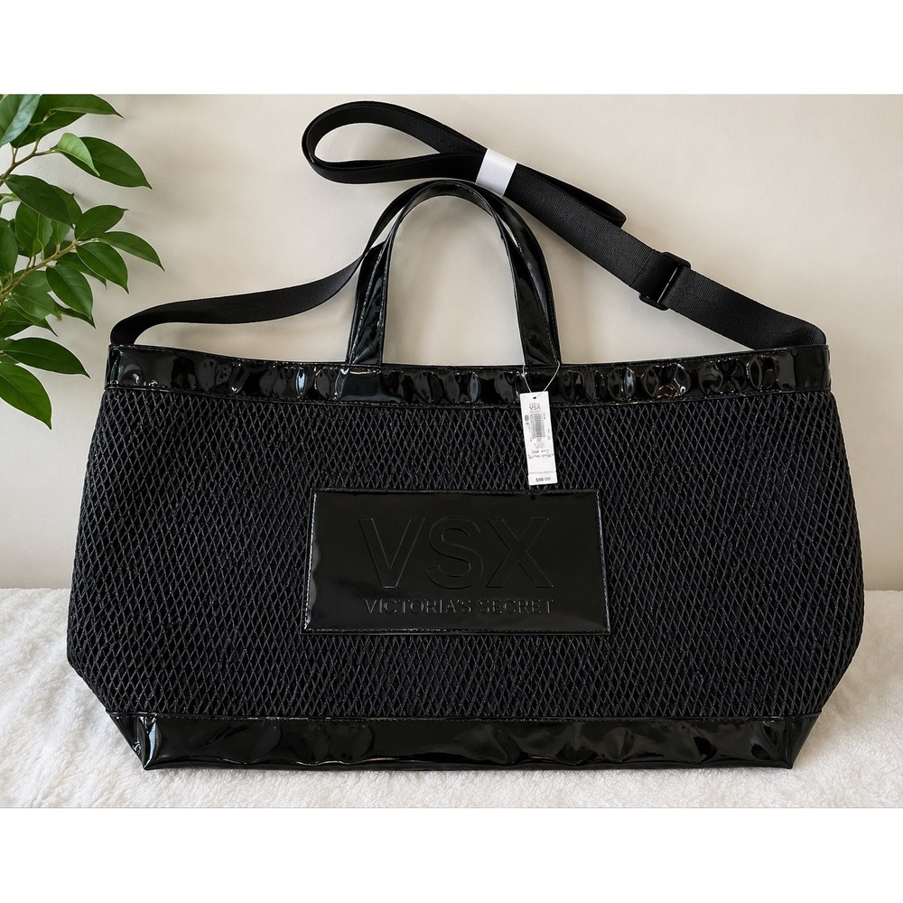 NWT Victoria's Secret VSX Black Mesh Oversized‎ Sport Beach Tote Bag Athletic